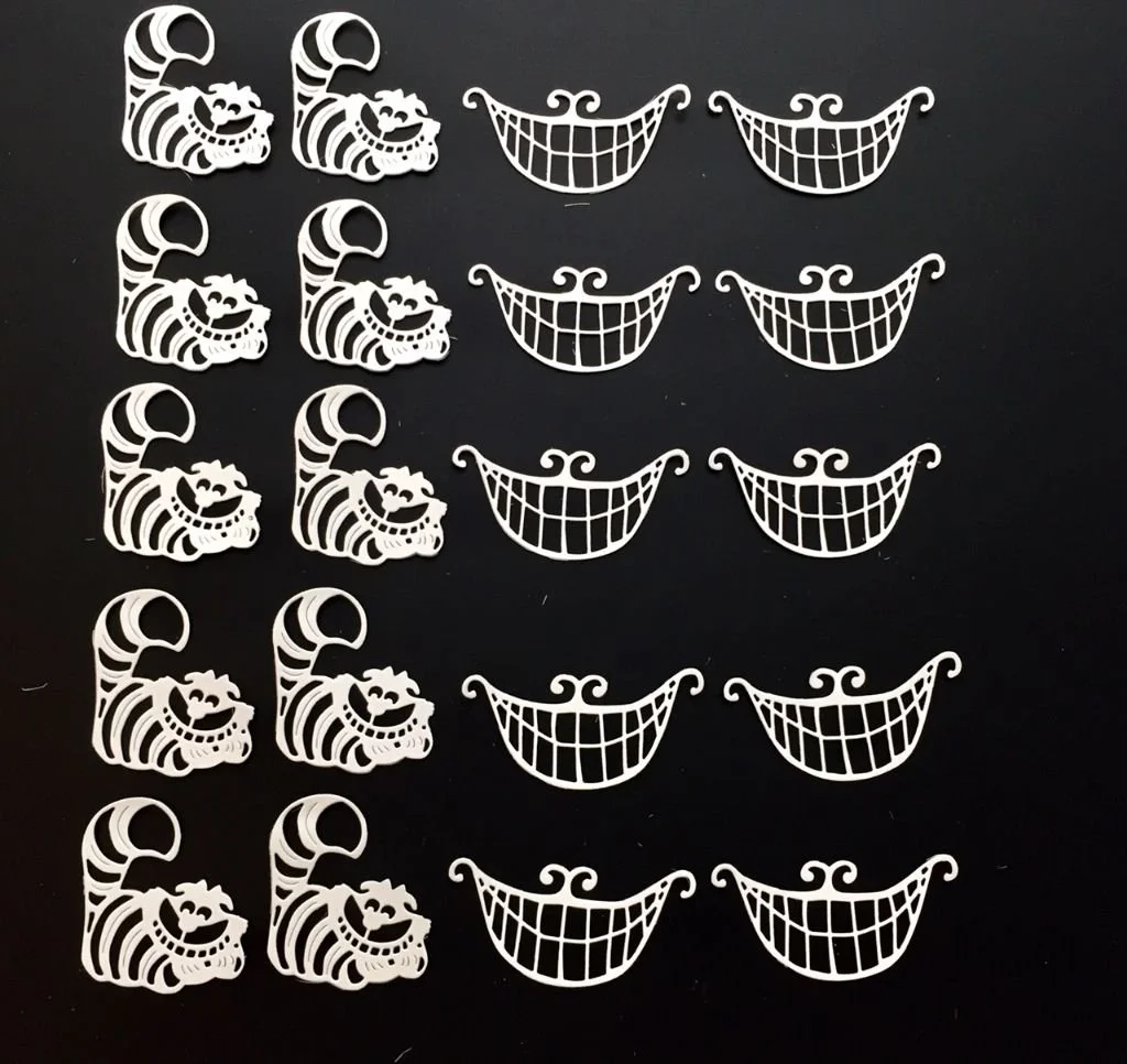 Cheshire Cat and Grin * Ten Sets * Black or White Cardstock — The